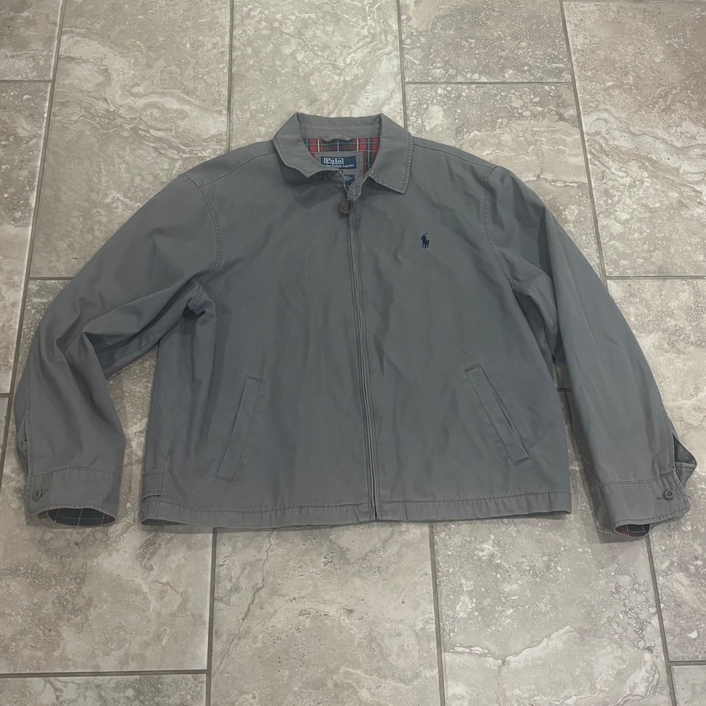 Polo Ralph Lauren Mens XL Grey Harrington Jacket Plaid Lined Full Zip Cotton